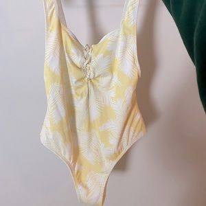 Yellow and white palm print one piece